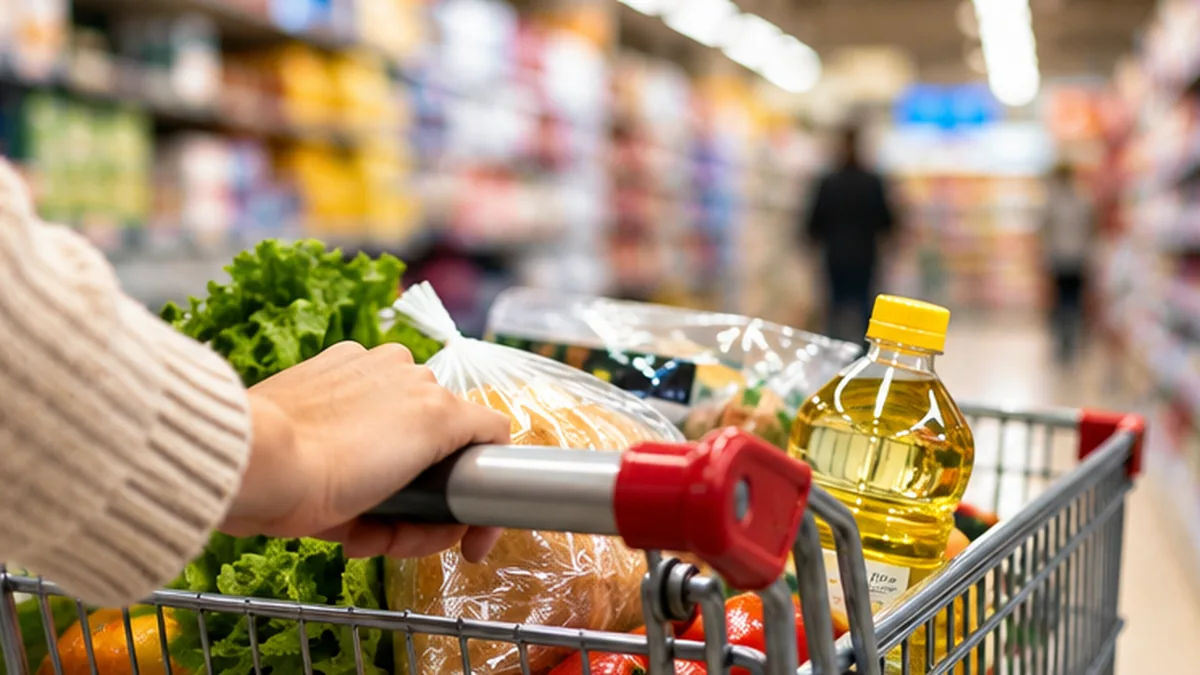 Carrito de supermercado con productos alimenticios