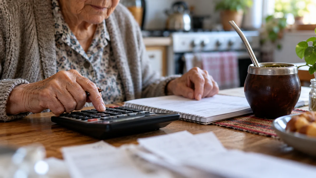 Jubilaciones de noviembre 2026: cómo impacta la inflación del 1,9% en el próximo aumento 2 Manos de una adulta mayor revisando gastos con una calculadora