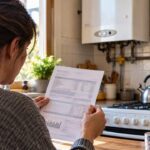Mujer revisa factura de gas en una cocina, ilustración generada por infozona
