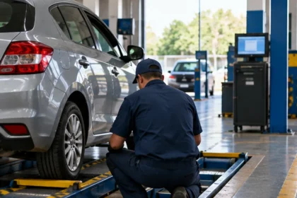 Técnico revisa un automóvil durante la inspección vehicular